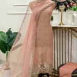 Crush shimmer Punjabi suit in Peach Blush with embroidered dupatta