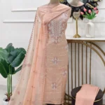 Stitched Punjabi suit in Soft Peach with embroidered dupatta